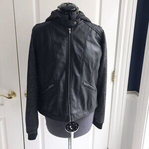 Jason Maxwell Jacket Women's Medium Black Faux Leather Hooded Full Zip Moto
